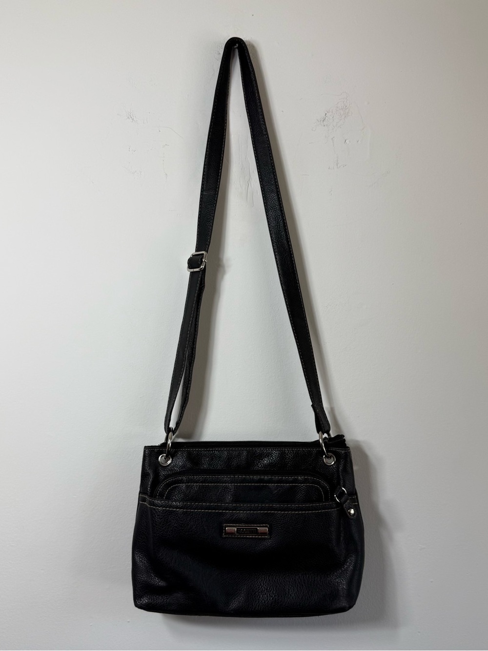 Rosetti Black Pebbled Faux Leather Multi-Pocket Crossbody Organizer Bag